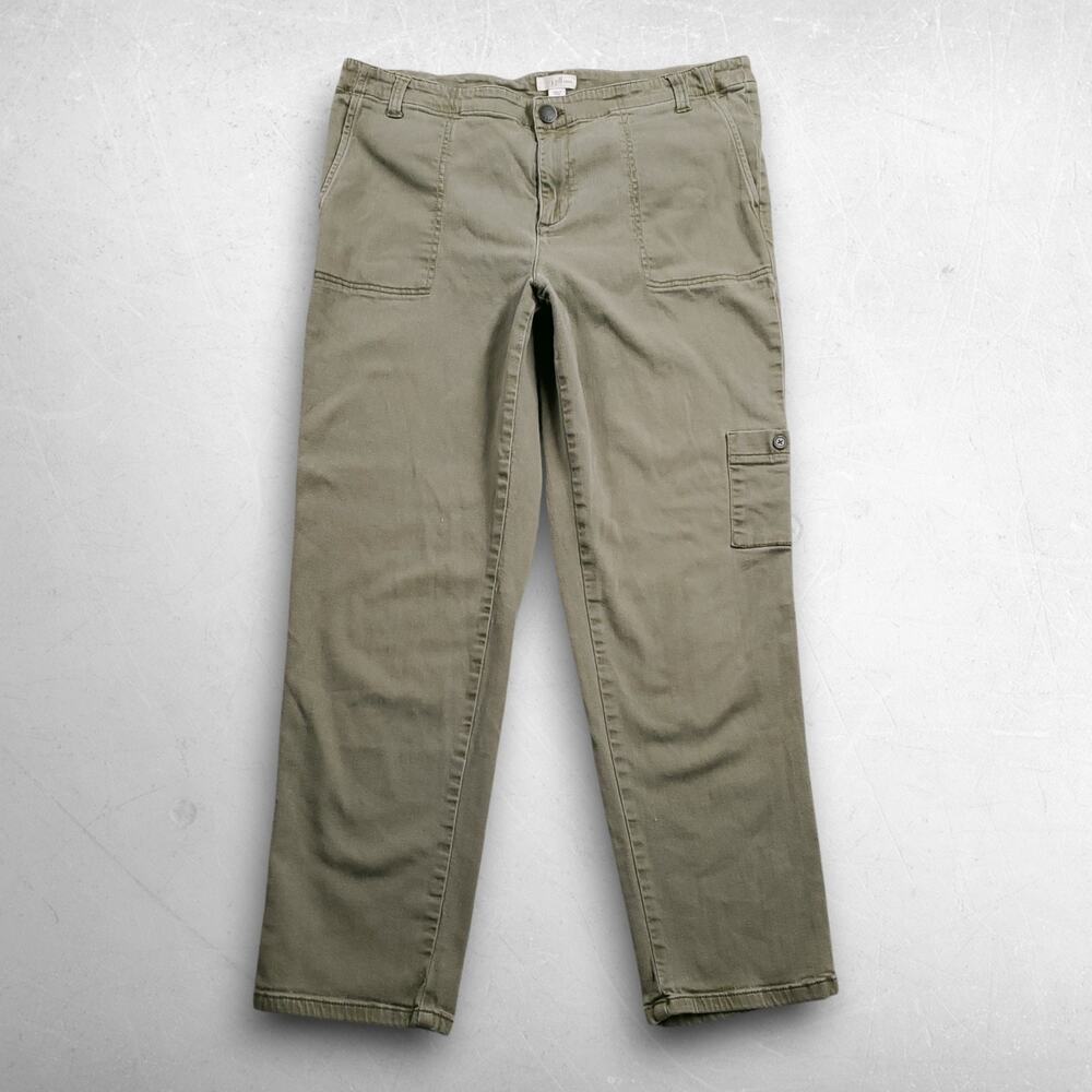 J Jill Tapered Ankle Utility Pants Womens 14 Olive Green Stretch Casual Gorpcore